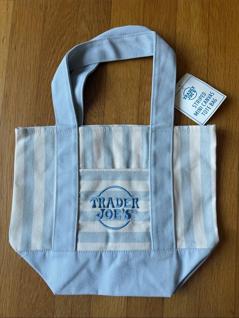 Trader Joe's Blue and Cream Striped Canvas Tote NWT
